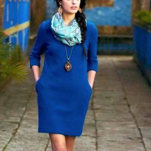 Ganni Anthropologie Lousa Textured 3/4 Sleeve Shift Dress Size Medium Royal Blue